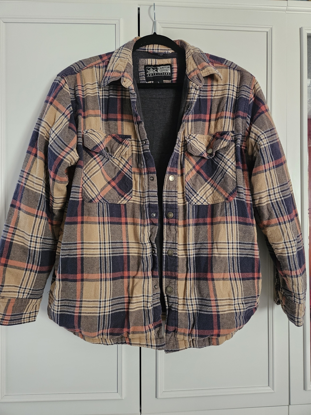 Men's Plaid Flannel Field Jacket - Tan/Navy/Red